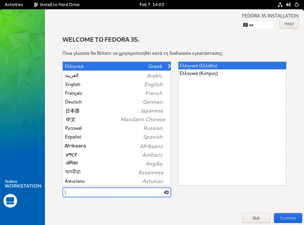 Fedora 35 Workstation installation 